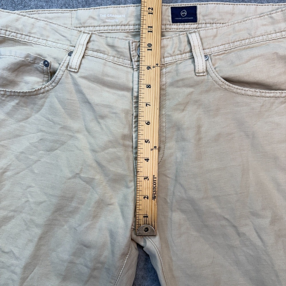 AG Adriano Goldschmied The Graduate Tailored Leg Khaki Linen Cotton Pants 36x28 - Picture 9 of 12